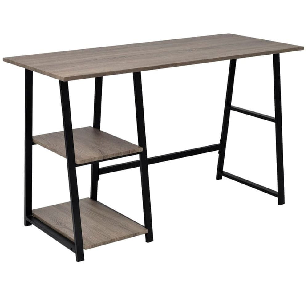Vidaxl Písací stôl s 2 poličkami, šedý a dubový